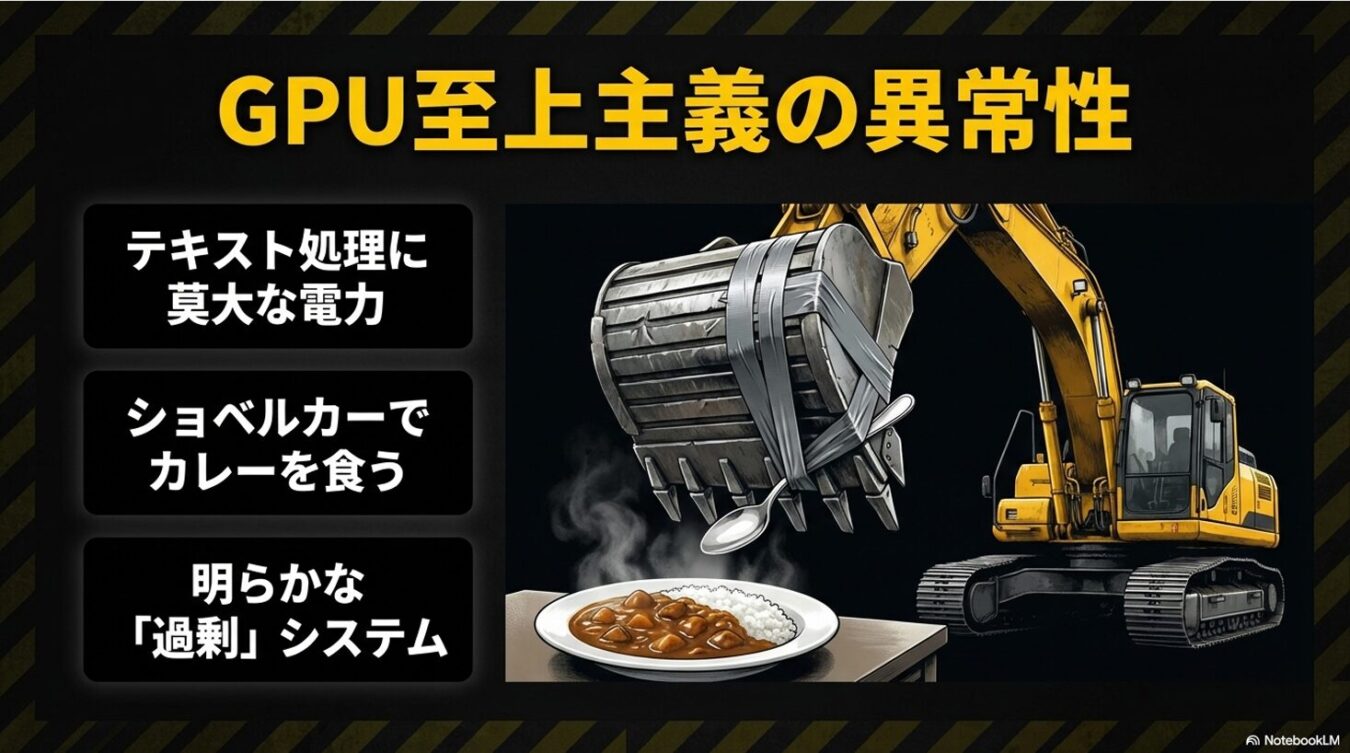 ショベルカーでカレーを食べる異常事態?AI開発者が語る「GPU至上主義」と電力不足の嘘
