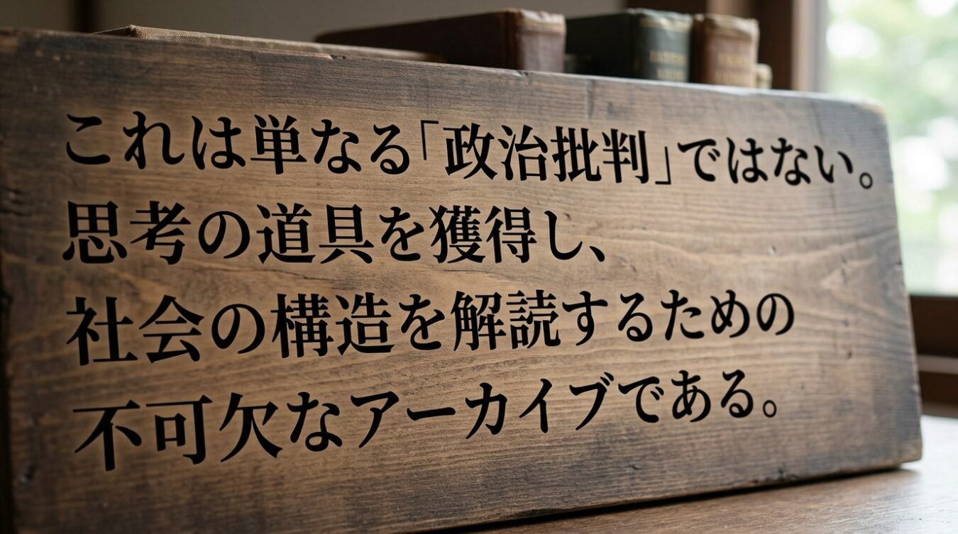ただの「政治批判」ではありません。思考の武器を手に入れ、社会の構造を読み解くための「必読」アーカイブです