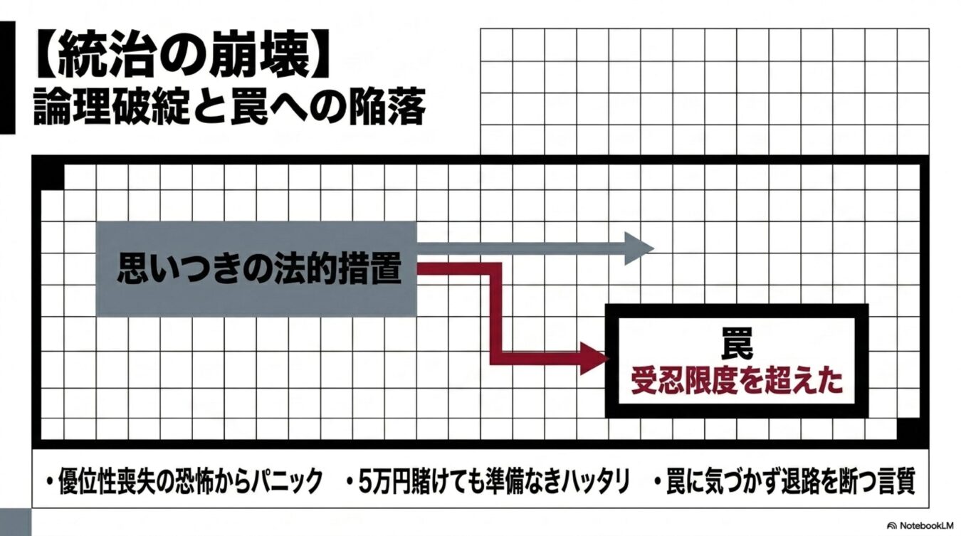 【統治の崩壊】思いつきの法的措置が論理破綻により受忍限度を超えた罠へと陥るプロセス。