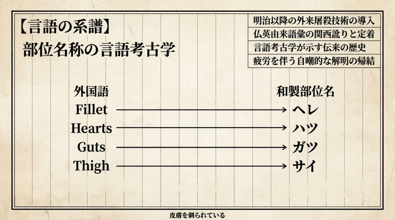 外国語の部位名称が和製部位名へと変化した歴史を解説する図解の画像