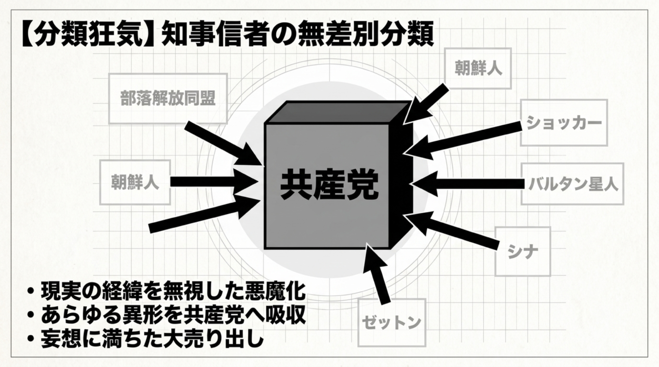 現実の経緯を無視し様々な組織や存在を共産党として描く図解