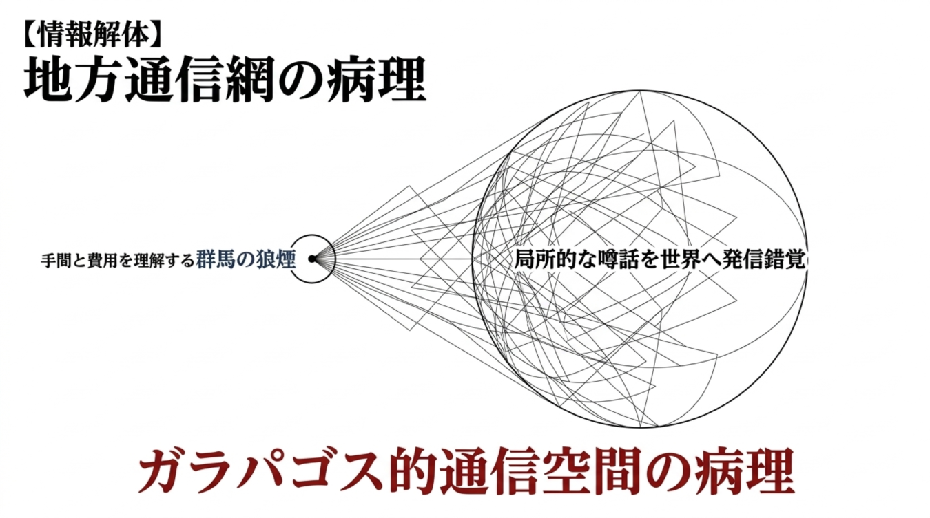 地方通信網の病理とガラパゴス的通信空間の病理を解説する図解画像
